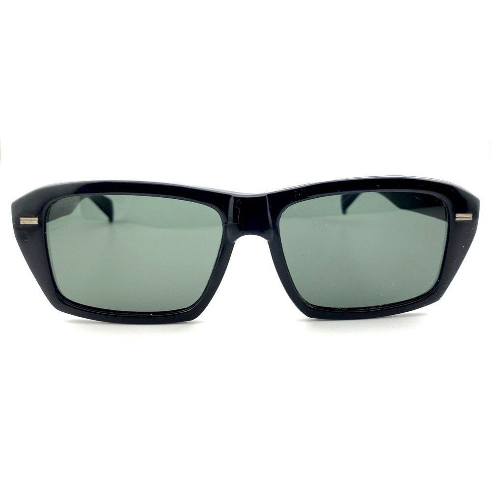 Vintage Italy Black Rectangular Sunglasses Gray Lens Unisex